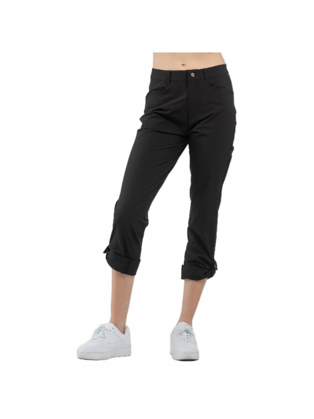 NWT LIV Outdoor Poppy Black Stretch Woven Ripstop Roll-Up Pant Sz S Convertible